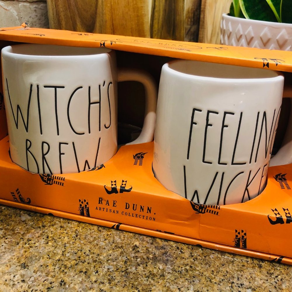 Rae Dunn Rare Halloween Feeling Wicked & Witch's Brew mug set